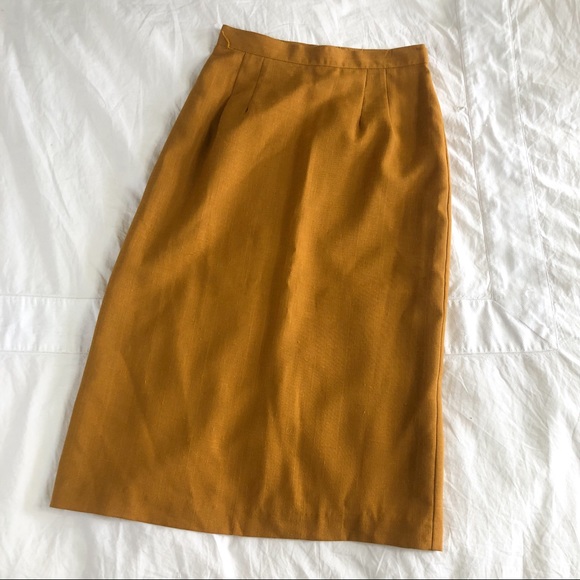 Vintage Dresses & Skirts - VINTAGE/ 1970s ochre pencil skirt